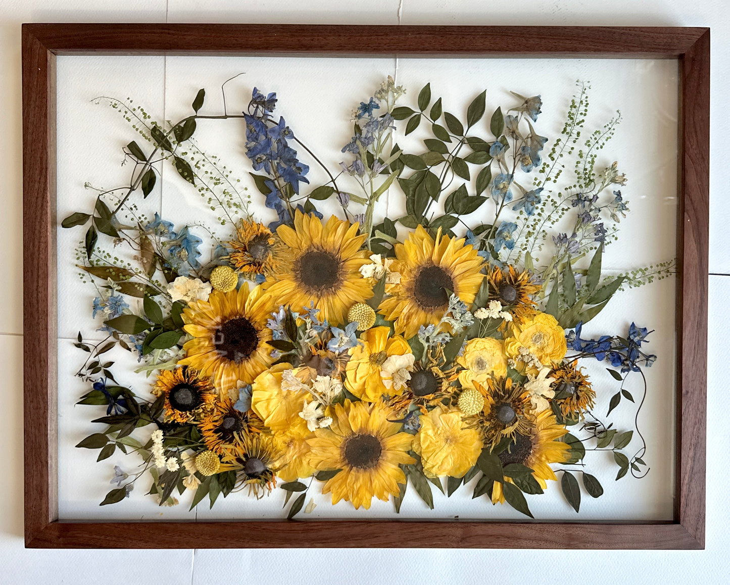 Pressed wedding bouquet in custom 18x24" frame – Omaha flower preservation, accepting bouquets from across the United States