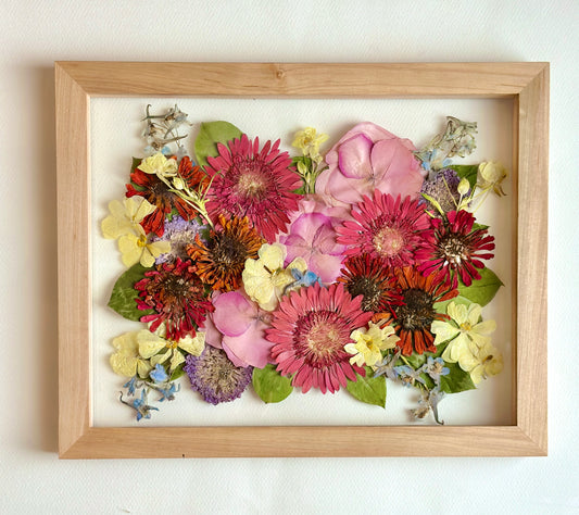 Pressed wedding bouquet in custom 11x14" frame – Omaha flower preservation, accepting bouquets from across the United States