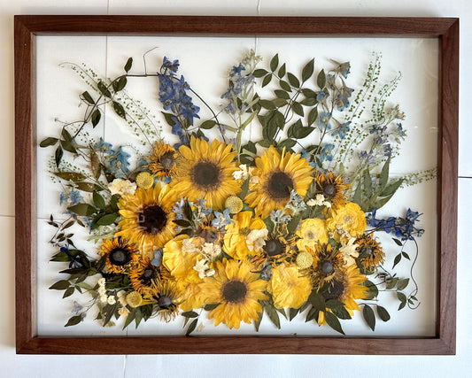 Pressed wedding bouquet in custom 18x24" frame – Omaha flower preservation, accepting bouquets from across the United States