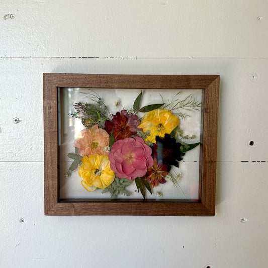 Pressed wedding bouquet in custom 8x10" frame – Omaha flower preservation, accepting bouquets from across the United States
