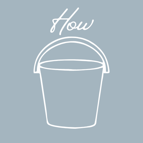 White outline of a bucket on a light blue background with the word 'How' above it.
