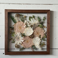 Load image into Gallery viewer, Framed arrangement of pressed flowers on a white wooden surface
