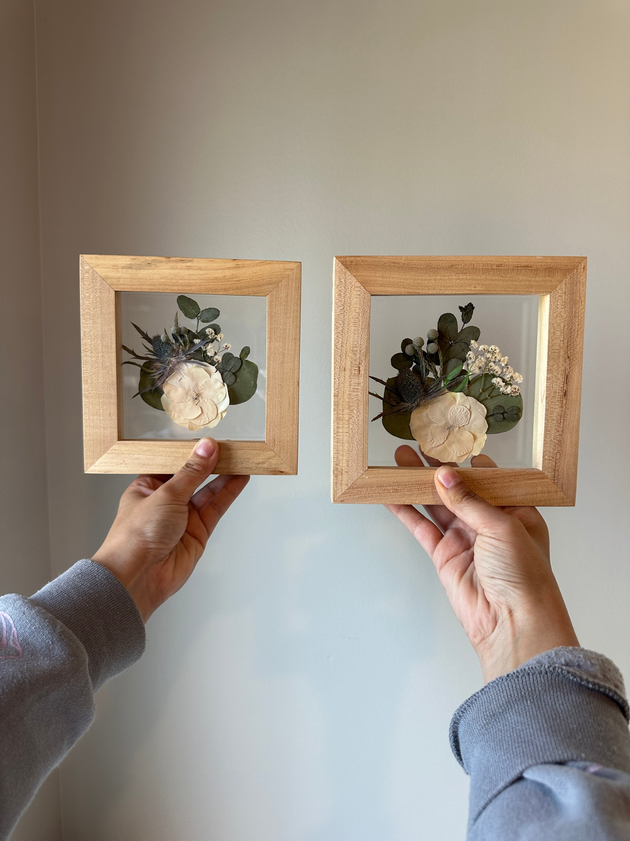 Pressed wedding bouquet in custom 5x5 frame – Omaha flower preservation, accepting bouquets from across the United States