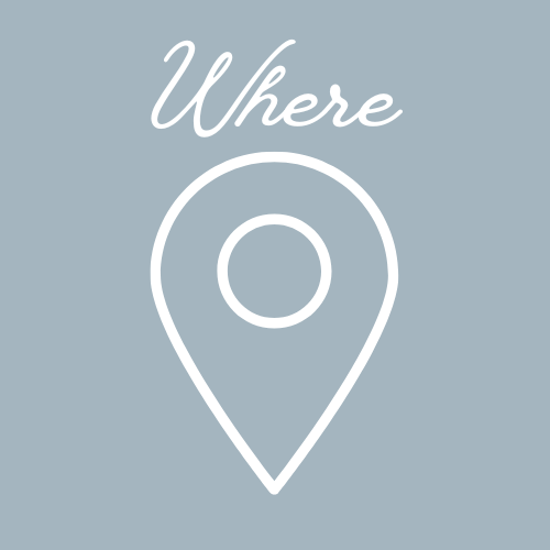 White map pin icon with 'Where' text on a light blue background